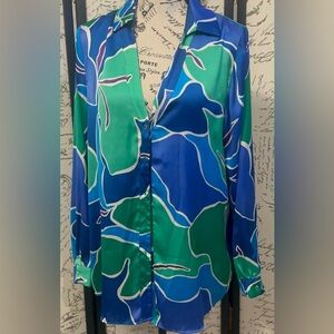 Zara Vibrant Blue and Green Patterned Blouse